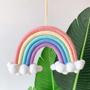 Aksesori Gantung Dinding untuk Bayi Perempuan, Aksesori Rumah Kamar Anak Perempuan, Seni Hiasan Dinding Katun Tali Macrame Awan Warna-warni, Aksesori Bayi Anak Perempuan Boho