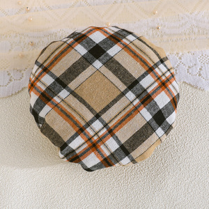 Vêtements décontractés pour enfants, filles de 3 à 8 ans, haut en laine avec poignets à volants raffinés, décoration en nœud, jupe courte à carreaux, chapeau, ensemble deux pièces - Product Image 6