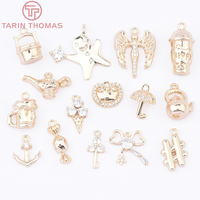Pendentifs Breloques en Laiton Couleur Or 24K de Haute Qualité avec Zircon, Styles Multiples, pour Fabrication de Bijoux DIY, Vente en Gros