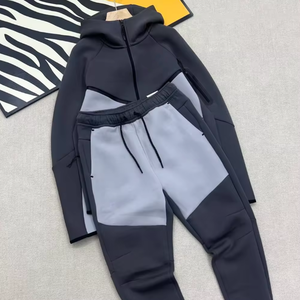 Men's Hooded Color Blocking Sweatshirt Set Casual Autumn Wear Breathable Knitted Spandex Cotton Joggers - Product Image 1
