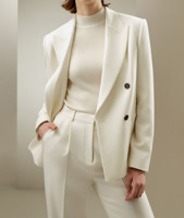 Setelan Wanita Elegan 2 Potong Model Double Breasted untuk Blazer Oversize Berkerah dengan Kancing Tunggal, Celana Panjang High Waist Anti Angin