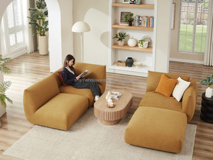Sofá Modular Curvo <span class=keywords><strong>Cary</strong></span> Tapizado en Amarillo Mostaza con Reposabrazos Redondeados, Muebles Modernos para Sala de Estar - Product Image 3