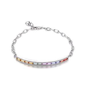 Bracelet Chrétien de Luxe en Or Blanc Massif 18 carats avec Saphirs Colorés Taille Baguette – Cadeaux Précieux – Vente en Gros - Product Image 1