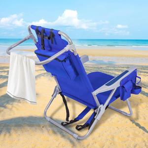 Chaise de plage en fer avec sangles de sac à dos et grande pochette isotherme pour adultes - 4 positions inclinables pour utilisation en extérieur - Product Image 2