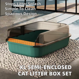 Bac à litière extra-large pour chat avec design anti-éclaboussures, bac semi-fermé, fonction de nettoyage facile, fourchette à litière en gros - Product Image 2