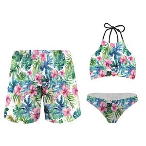 ชุดว่ายน้ำคอปกแบบกำหนดเอง 3 ชิ้น สำหรับคู่รัก กางเกงขาสั้นผู้ชาย บิกินี่ผู้หญิง ชุดชายหาด ชุดบิกินี่ผู้หญิง - Product Image 2