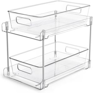 Organisateur de rangement de salle de bain à 2 niveaux en plastique transparent, écologique et durable, pour sous-évier ou comptoir de vanité, double capacité de rangement - Product Image 1