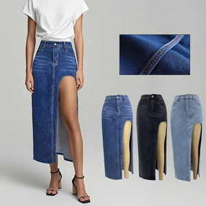 2025 haute fourche ouverte demi-corps <span class=keywords><strong>jupe</strong></span> en <span class=keywords><strong>jean</strong></span> femmes 2025 printemps et été nouvelle <span class=keywords><strong>jupe</strong></span> mi-longue de couleur unie lavée - Product Image 1