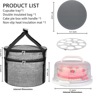 กล่องใส่เค้กทรงกลมพร้อมฝาปิดและหูหิ้ว กระเป๋าเก็บความร้อนสำหรับขนส่งเค้ก คัพเค้ก และพาย เพื่อการขนส่งที่ปลอดภัย - Product Image 2