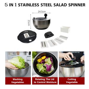 Essoreuse à salade manuelle multifonctionnelle en acier inoxydable à 5 lames, séchage rapide, pour fruits et légumes, avec râpe - Product Image 2