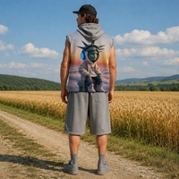 Ensemble 2 Pièces Homme Tendance : Gilet à Capuche Sans Manches et Short en Coton Respirant avec Imprimé Portrait de Rappeur Hip-Hop – Vente Flash