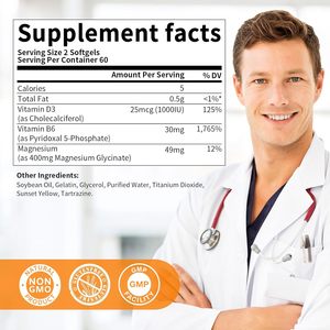 Cápsulas de Gel Suave de Vitamina B6 D3 400mg 3 en 1 con Glicinato de Magnesio de Marca Privada - Product Image 2