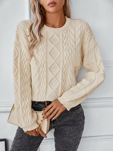 Pullover con nodo a tinta unita da donna a manica lunga libera retrò - Product Image 2