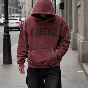 Sweat à capuche personnalisé avec logo pour homme, en coton délavé, coupe ample, style streetwear, coupe carrée, automne-hiver pour homme - Product Image 3