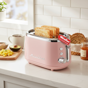 Tostadora Retro de 2 Rebanadas de Acero Inoxidable con 7 Niveles de Tostado, 3 Funciones (Recalebar, Descongelar, Cancelar) y Bandeja Recolectora de Migas Extraíble - Product Image 3