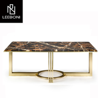 Fabrication sur mesure de tables basses rectangulaires de luxe au design moderne en marbre naturel et acier inoxydable doré