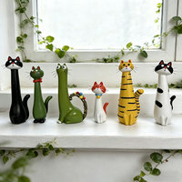Ornamen Resin Hewan Lucu Kucing Bunga Kering Leher Panjang Dekorasi Rumah Meja Belajar Penyembuhan
