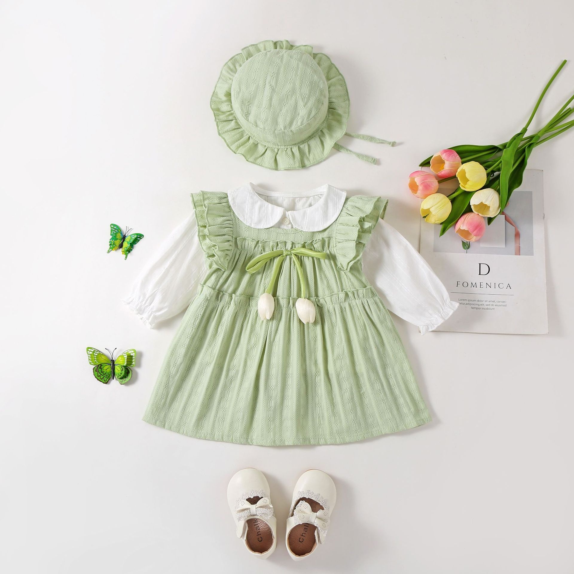 New Spring Autumn Girls' Dresses Baby Girls' Fashionable Long-Sleeved Dresses O-Neck Dotted Versatile Children's Skirts