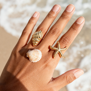 HOVANCI Summer Bohemia Style <strong>Gold</strong> Plated Stainless Steel Women's Jewelry <strong>Ring</strong> Shell Starfish Adjustable Open <strong>Cocktail</strong> <strong>Ring</strong> - Product Image 3
