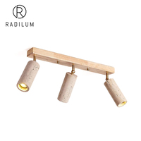 Luminaire sur rail en travertin Wabi-sabi, style nordique, lampe de plafond pour salon, base en bois massif, 4 têtes réglables, éclairage sur rail Ricerca