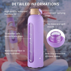 34 oz 1000ml tùy chỉnh Borosilicate thể dục thể thao chai nước thủy tinh với thời gian đóng dấu nắp tre - Product Image 6