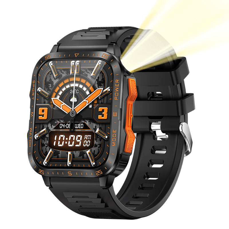 2026 KT79 Sport Smartwatch with Flashlight 30M Waterproof 1.96Inch BT Call Sleep Monitoring Outdoor Relojes Smart Watch for Man