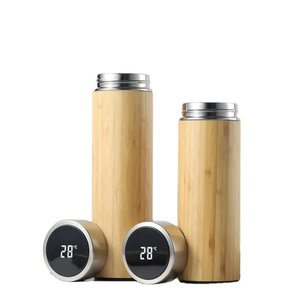 350 ml 450 ml 500ml hiển thị nhiệt độ LED tre đôi tường thép không gỉ chai nước Thermo cup Vacuum Flask chai - Product Image 1