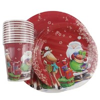 Juego de Vajilla Desechable Navideño Personalizado al por Mayor, Decoración con Temática de Santa Claus, Apto para Alimentos y Ecológico
