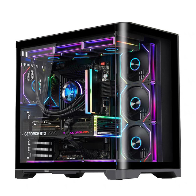 BLACK&WHITE Gaming case Premium Dual-Chamber Mid-Tower Airflow Case PC Chassis with 3pcs  RGB Fans Inside