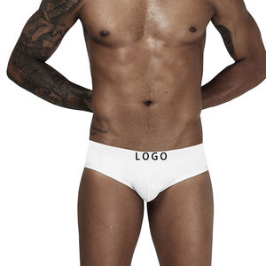 Commercio all'ingrosso Logo personalizzato bianco <span class=keywords><strong>uomo</strong></span> cotone Stretch vita bassa tronchi traspirante solido bianco <span class=keywords><strong>uomo</strong></span> Bikini <span class=keywords><strong>mutande</strong></span> - Product Image 1