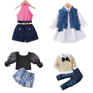 Ensembles de vêtements d'été en coton pour enfants avec débardeurs, shorts en jean et robes sans manches – Tenues pour filles et garçons – Lots de vêtements en stock - Product Image 1