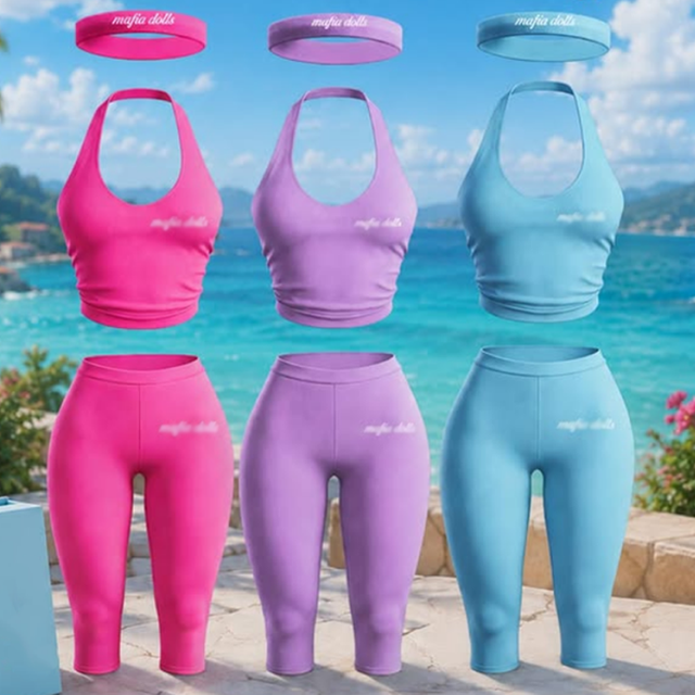 Summer Capris Sets Halter Top and Capris Set Headband Yoga Suit Nylon Streetwear Two Pieces Outfit High Stretchy Women Clothing