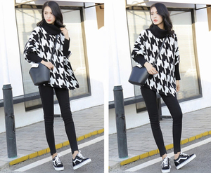 Phụ Nữ Cổ Cao Áo Len Không Đều Họa Tiết Hình Học Sọc Áo Thun Poncho Khăn Choàng - Product Image 6