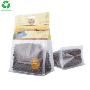 Saco de plástico PE branco reciclável 250G 110 Microns para café com acabamento brilhante e alta barreira, saco de embalagem com fundo plano flexível