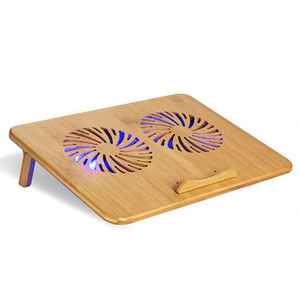Soporte de bambú para computadora portátil con escritorio para computadora portátil ajustable, Equipado con 2 ventiladores de enfriamiento silenciosos y computadora de escritorio portátil con luz azul - Product Image 5