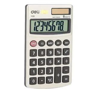 Deli E1120 mini calculatrice calculatrice de poche en métal 8 bits double alimentation portable bureau d'affaires papeterie de haute qualité