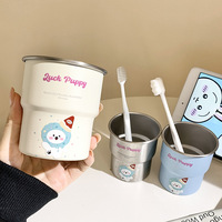 Tasse de lavage créative en acier inoxydable, design bonhomme de neige et petit ours, style dessin animé mignon, pour étudiants et usage domestique