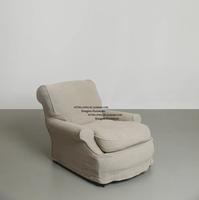 Fauteuil simple en tissu de lin gris clair style Wabi Sabi nordique, amovible et lavable, pour salon