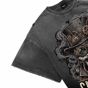 T-shirts vintage en coton délavé et vieilli pour hommes, respirants, avec impression personnalisée sur le devant, à manches courtes, pour la vente en gros - Product Image 5