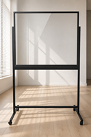 Tableau blanc roulant en verre trempé anti-traces 90x120cm avec roulettes verrouillables, cadre en aluminium, surface non poreuse et anti-salissures