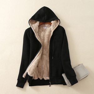 Wholesale Custom <strong>Womens</strong> Hooded Jacket Coat Casual Zip up Thick <strong>Sherpa</strong> <strong>Lined</strong> Fleece Winter Warm <strong>Hoodie</strong> - Product Image 2