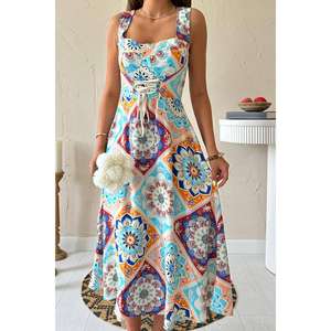 Robe de bureau élégante pour femme, à lacets sur le devant, motif floral, en viscose, avec fermeture éclair, imprimé personnalisé, tailles XS-XL, pour la journée - Vente en gros - Product Image 2