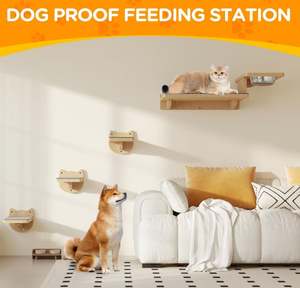 Benutzer definierte Katzen wandre gale Holz möbel mit 3 Schritten Klettern Katzen futter regal mit 2 Katzenfutter schalen Feeder Bett Wand montage - Product Image 3