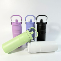 Tasses de voyage isothermes 500 ml 750 ml, mugs à café à double paroi sous vide avec couvercle à paille et poignée en acier inoxydable