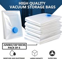 Lot de 6 sacs sous vide extra larges 100x80cm, double fermeture éclair, réutilisables, gain de place pour vêtements, couettes, literie