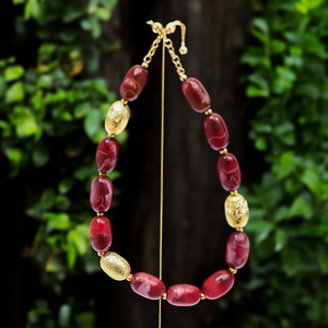 Collier de mode perlé, perles ovales plaquées or rouge, acier inoxydable 316L, bijoux durables et résistants - Product Image 3