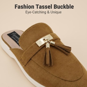 <span class=keywords><strong>Mules</strong></span> personnalisées Ca413-1 avec boucle en métal à franges, dessus en <span class=keywords><strong>daim</strong></span>/lin, semelle en caoutchouc, marché américain, noir/<span class=keywords><strong>beige</strong></span>/marron - Product Image 3