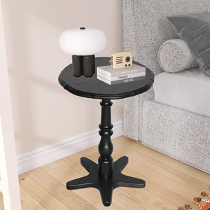 Petite table d'appoint ronde de 15,75 pouces, table d'appoint vintage en bois sur piétement pour salon, chambre à coucher - Product Image 5