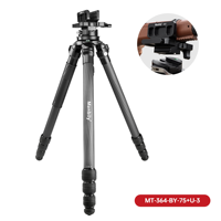 Trépied de chasse en fibre de carbone Manbily MT-364-BY-75+U-3 avec tête de nivellement, robuste, diamètre de tube de 36 mm, bâton de tir extérieur