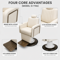 Fauteuil de Barbier Inclinable Crème Blanc en Cuir PU avec Coutures Verticales et Appui-tête Ovale pour Salons de Coiffure et Studios de Soins Capillaires